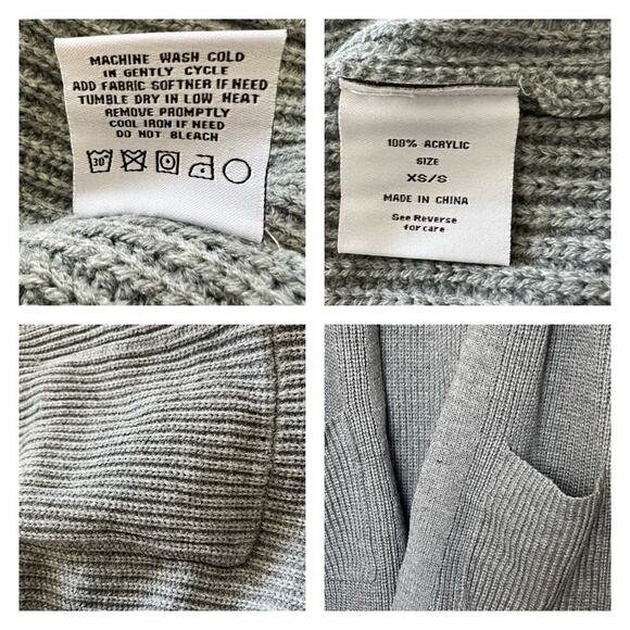 The Beach People Twins Palm Open Front Grey Front Pockets Cardigan Size XS - S - Picture 8 of 9